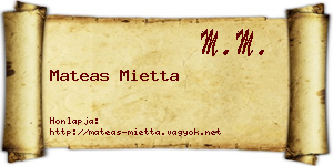 Mateas Mietta névjegykártya